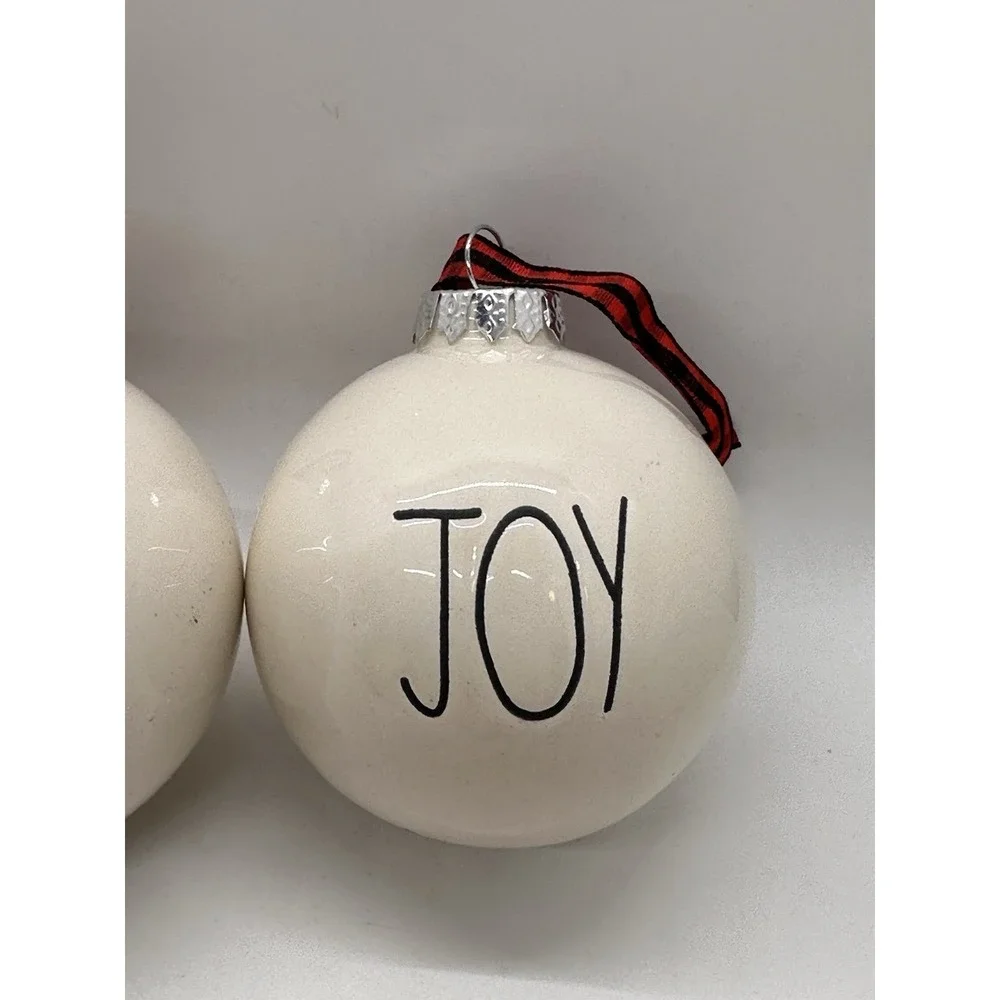 Rae Dunn Love Merry Joy Ceramic Christmas Ornaments Set‎ of 3 Artisan Magenta